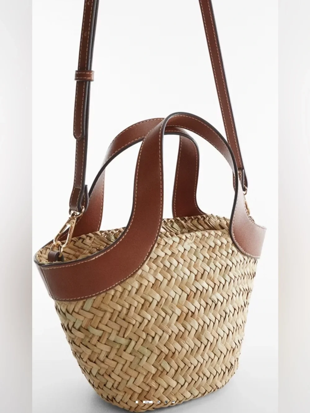 Mango Straw Satchel with Brown Leather Handles - Picture 2 of 2